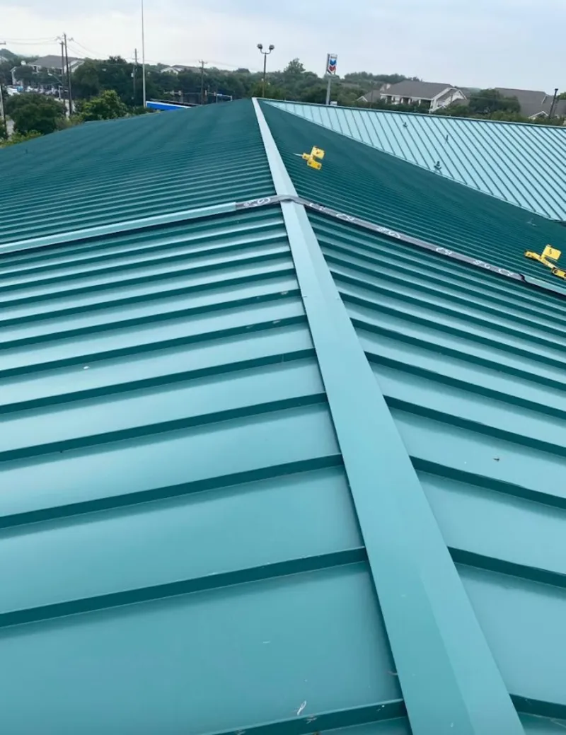 Green commercial metal roof ridge and valley for Metal Roof Repair in Cameron Park